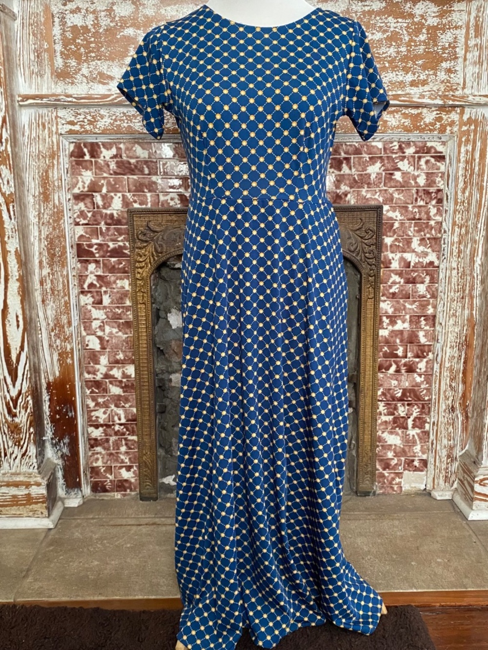Karina Katherine Dress - Navy and Gold Cross Dots XS